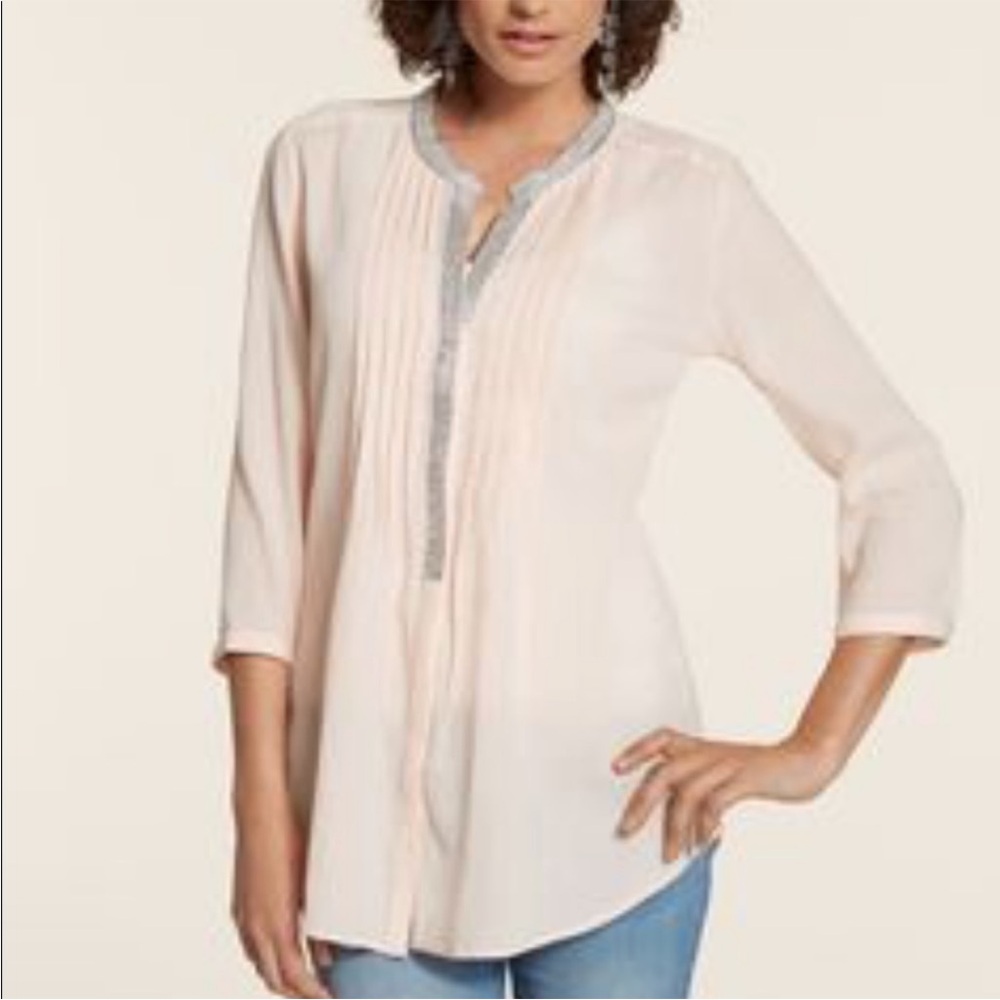 Chicos Beaded Trim 3/4 Sleeve Tunic